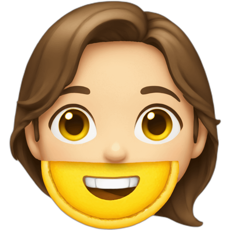 a girl, with brown hair, with yellow crisps instead of her 2 front tooth emoji