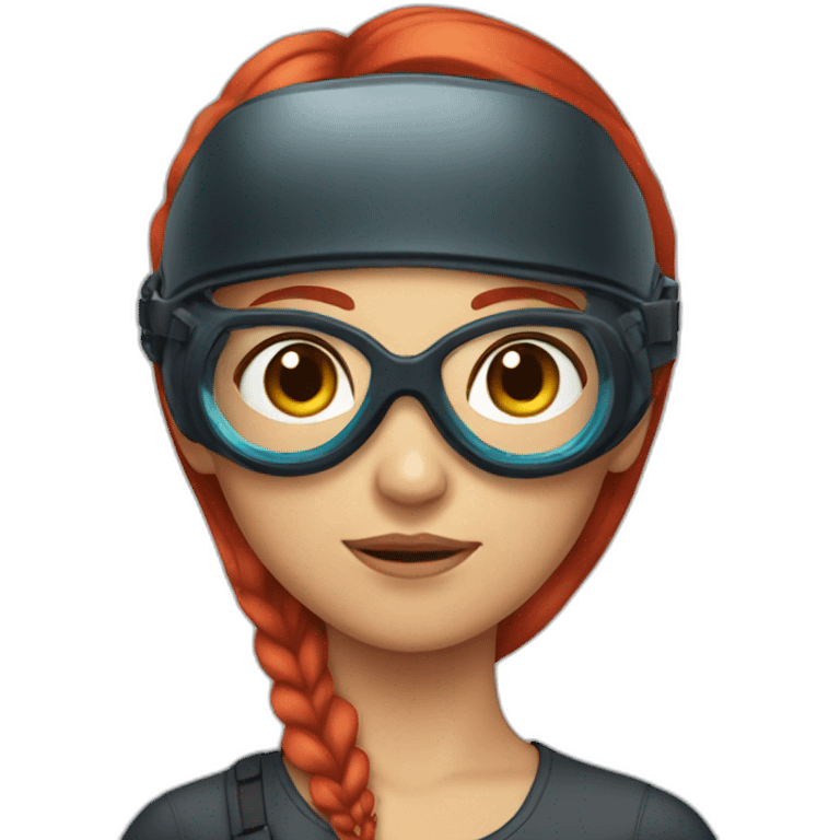 A girl with long red hair wearing goggles on her head emoji