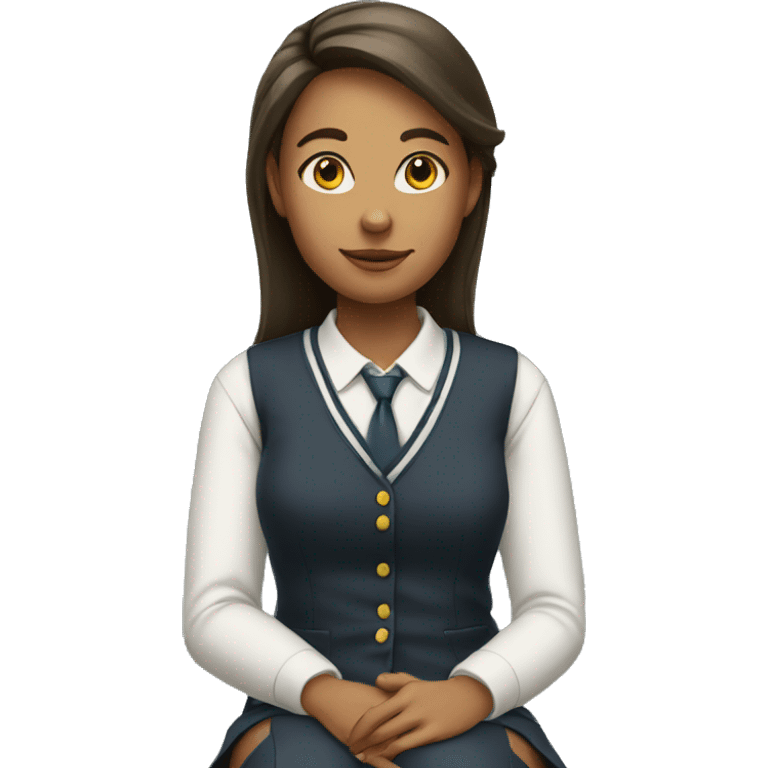 A young woman in a school uniform sitting legs crossed  emoji