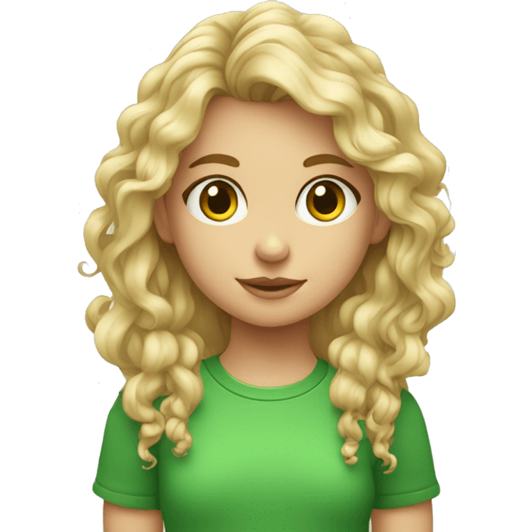 niña rubia con rizos y camiseta verde emoji