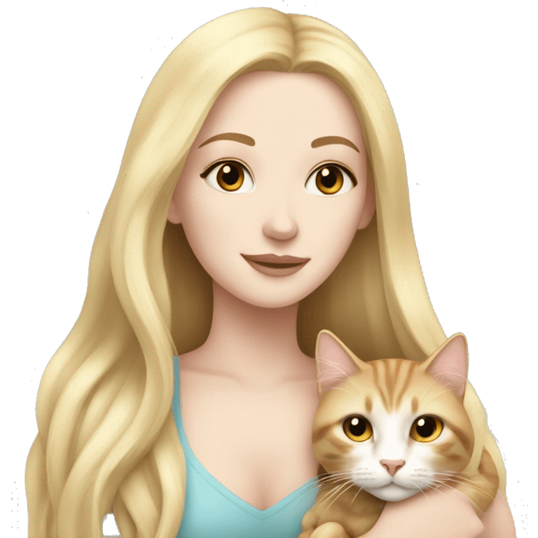 pretty woman with pale skin, very long blonde hair  hugging a cat emoji