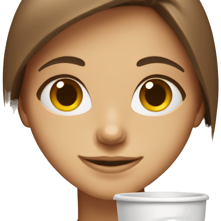 smiling girl with brown hair drinking coffee  emoji