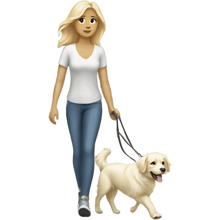 Woman walking a white golden retriever emoji