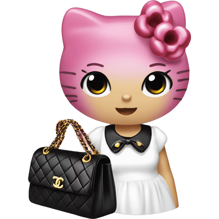 Hello Kitty with a black bah Timeless Chanel  emoji