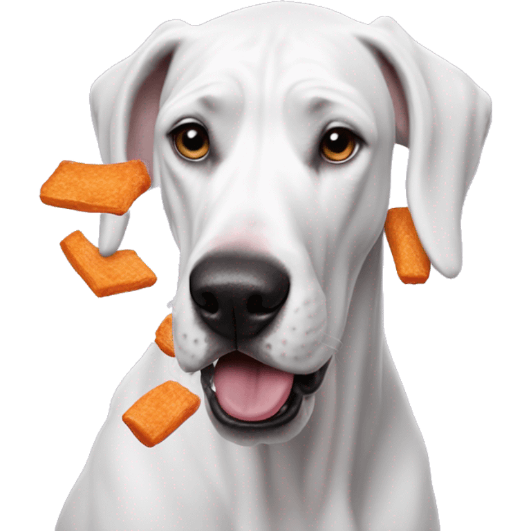 White Great Dane eating takis emoji