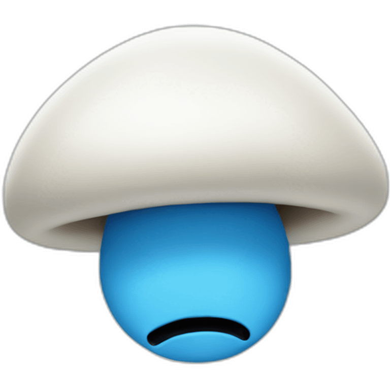 Blue smurf face with black eyes wearing a large white mushroom on his head emoji