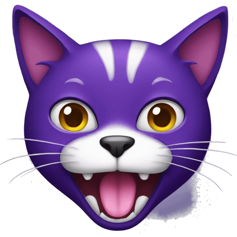 Dark purple cat with a big open mouth emoji