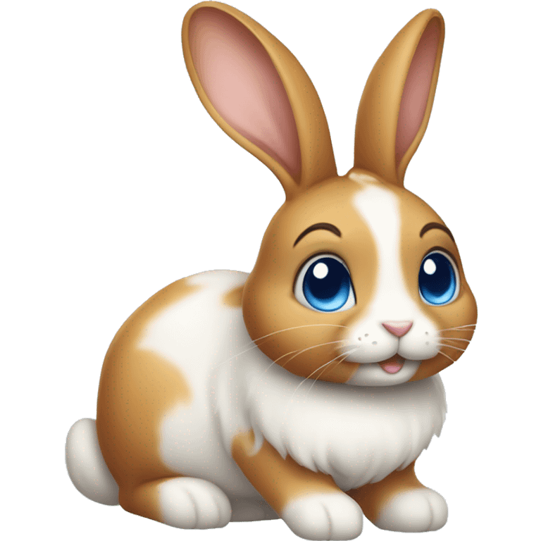 cute caramel and white rabbit, long ears up with blue eyes  emoji