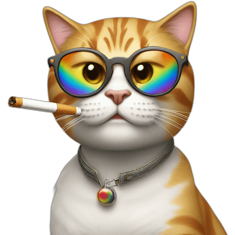 Cool cat with a cigarette that smoked rainbow emoji