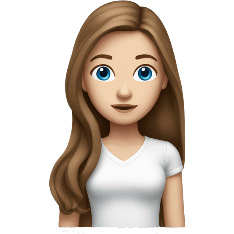 White Girl with long brown hair and blue eyes white shirt emoji