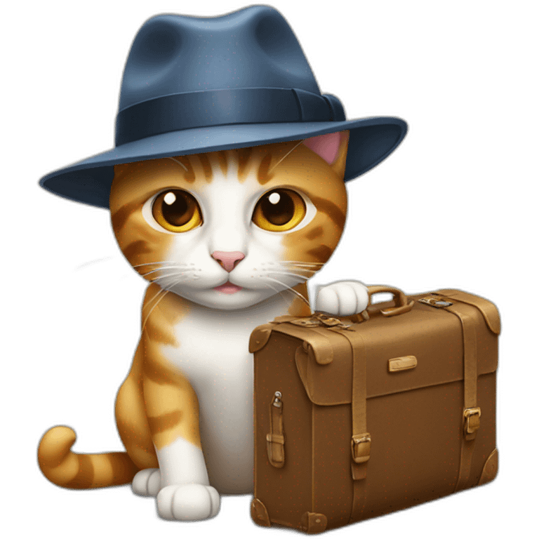 cat wearing a fedora with a suitcase emoji