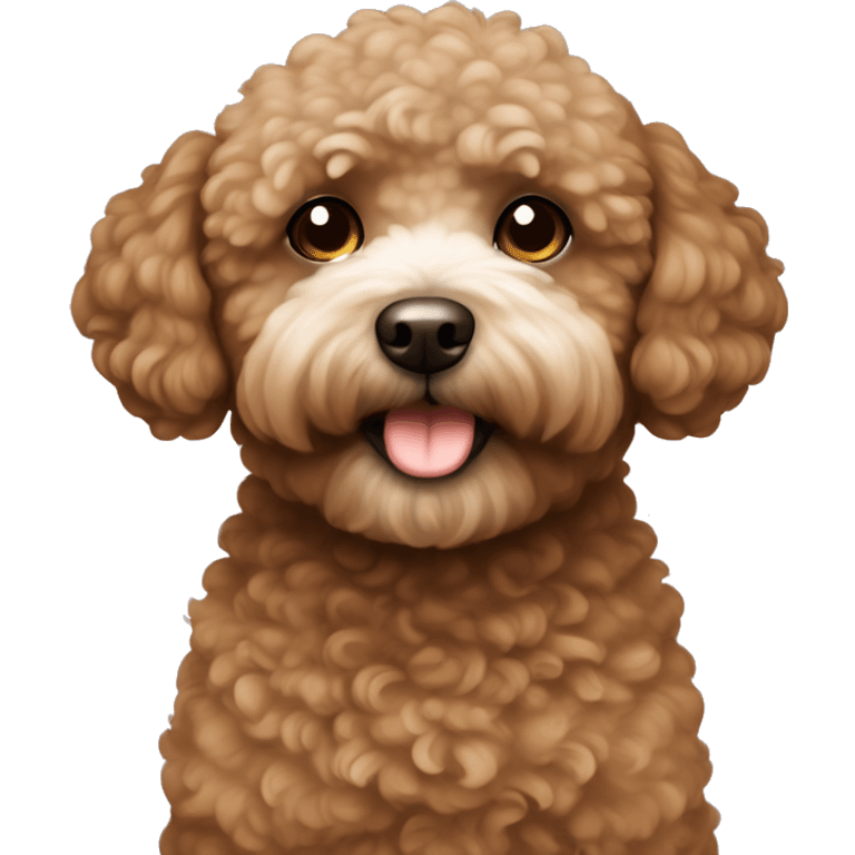 brown bichpoo with a little bit of white fur around nose emoji