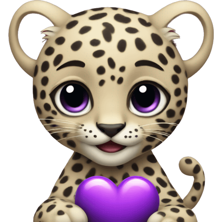 Baby leopard holding a purple heart  emoji