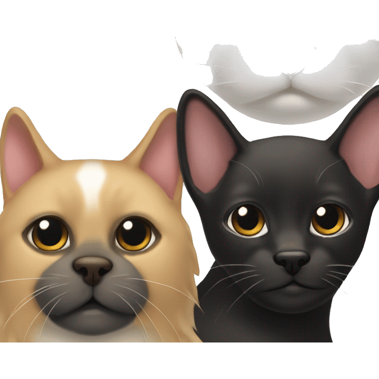 white cat next to sable spitz and black petit brabancon emoji