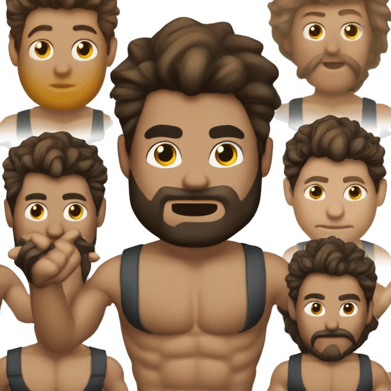 Musculoso moreno sin camisa con tirantes de la cintura para arriba pelo Lacio y corto emoji