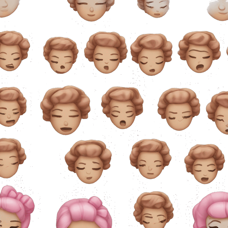 white brunette girl with eyes closed and pink hair rollers in her hair emoji