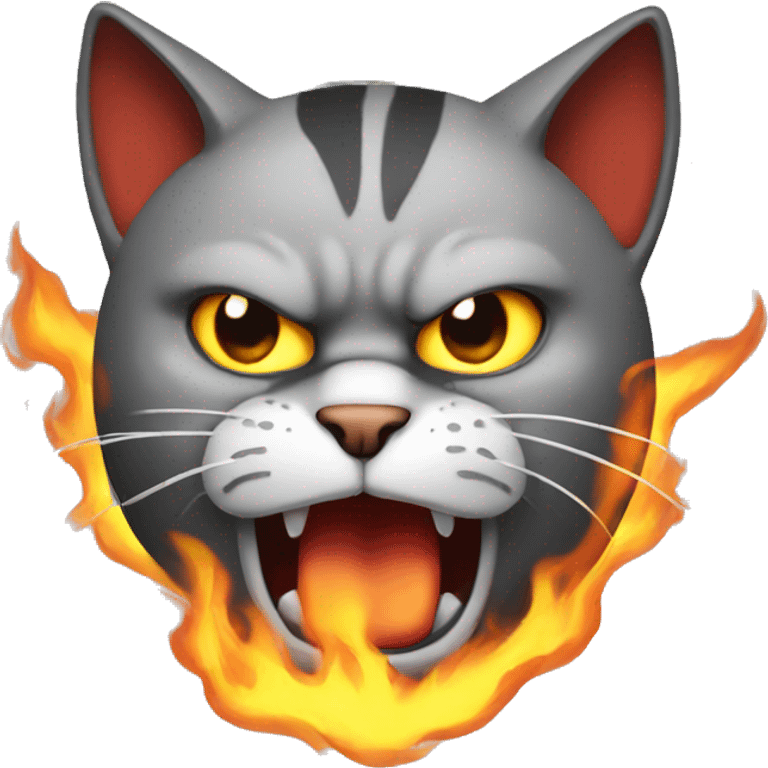 angry cat with fire behind it emoji