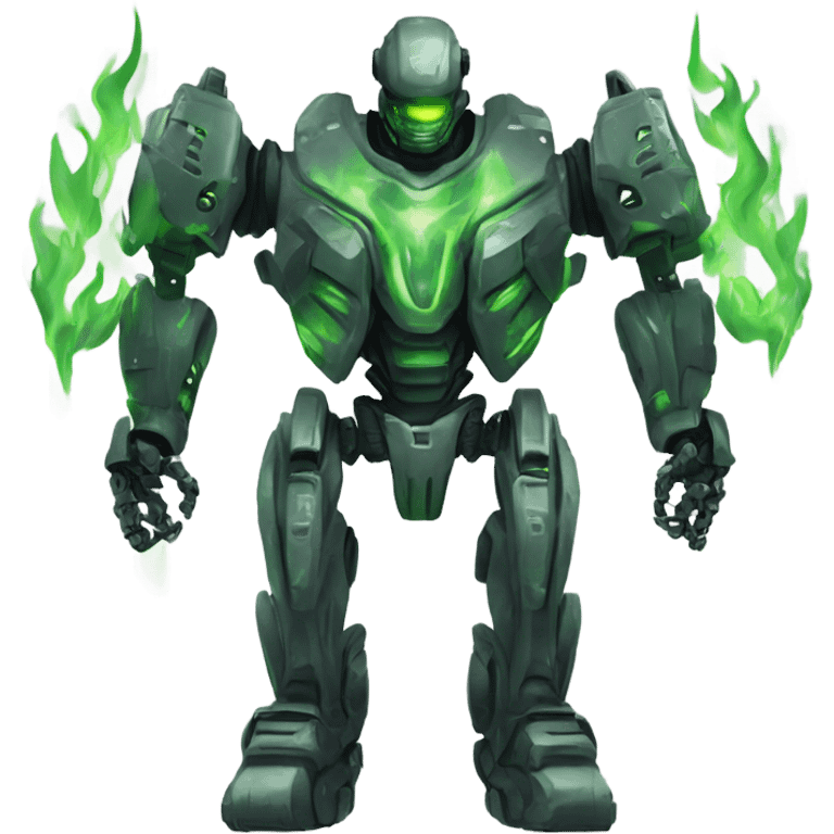 Evil robot mech suit robot with large weapons and green flames  emoji