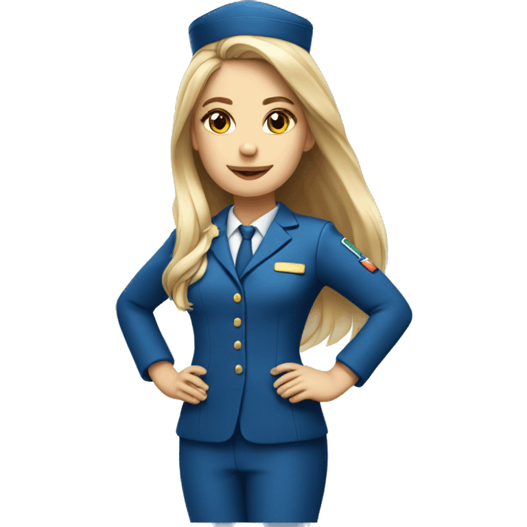 Long hair blond girl cabin crew blue uniform with travel bag emoji