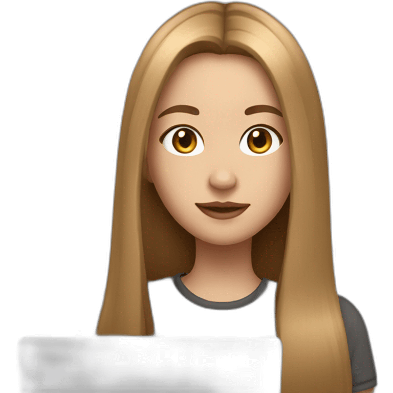 smm european girl with light brown straight long hair and mac book emoji