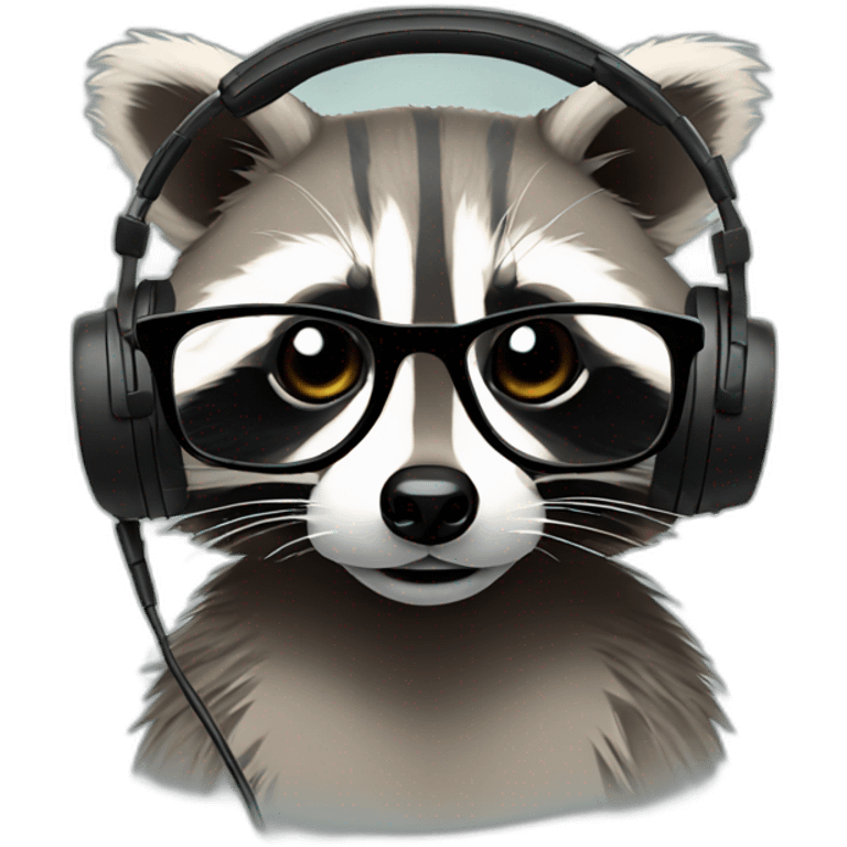 raccoon wearing headphones and glasses emoji