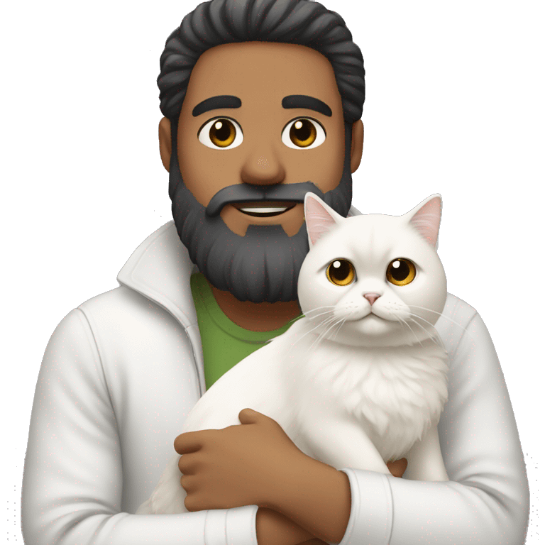 Latin man with beard holding white persian cat emoji