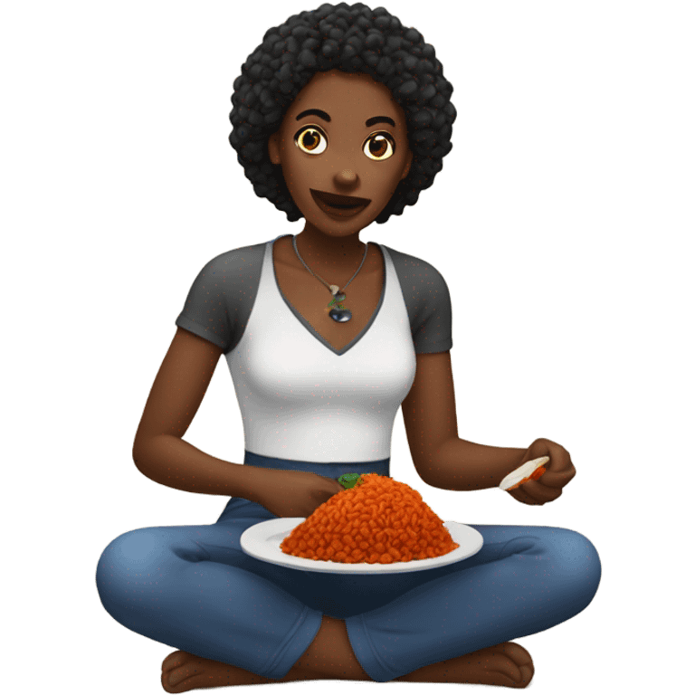 black woman eating jollof emoji