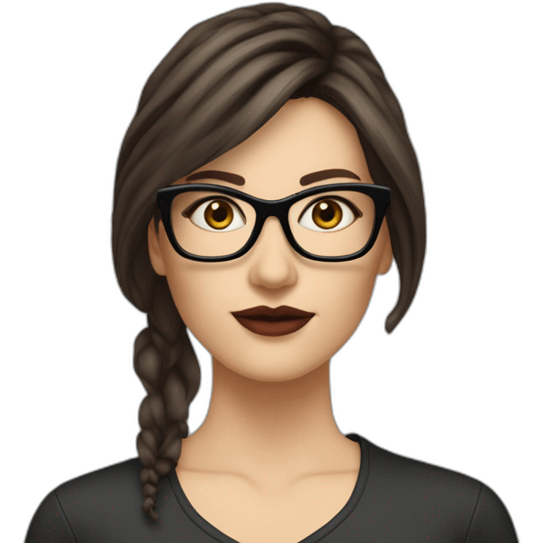 Sexy-Caucasian-Mum-woman-goth-long-brown-hair-dark-brown-eyes-standing-wearing-glasses-plus-size-upturned-nose emoji