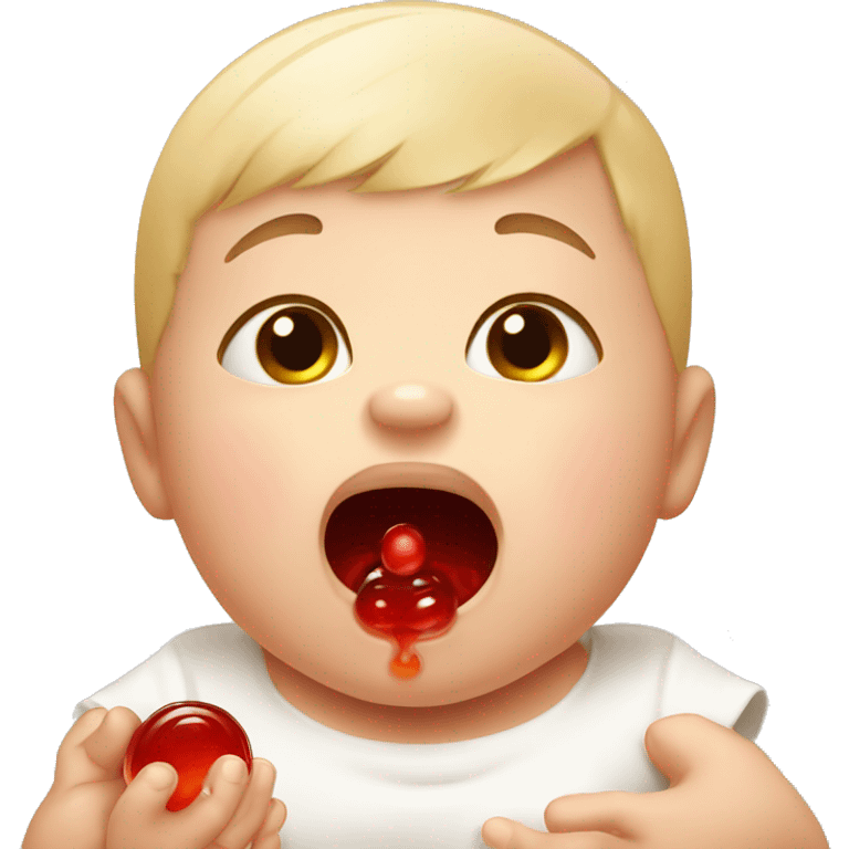 A baby crying with red currant jelly  emoji