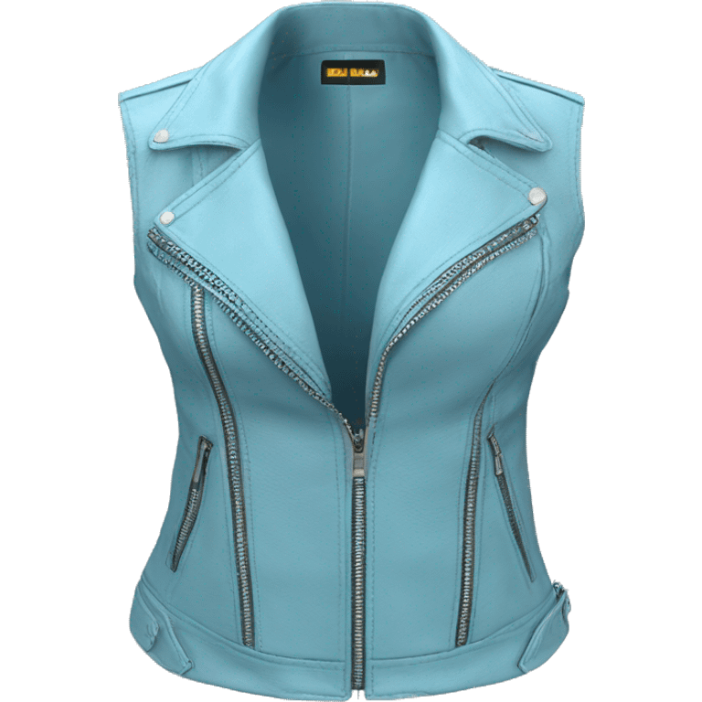 Realistic isolated open feminine sky blue leather zip up fashion vest.  emoji