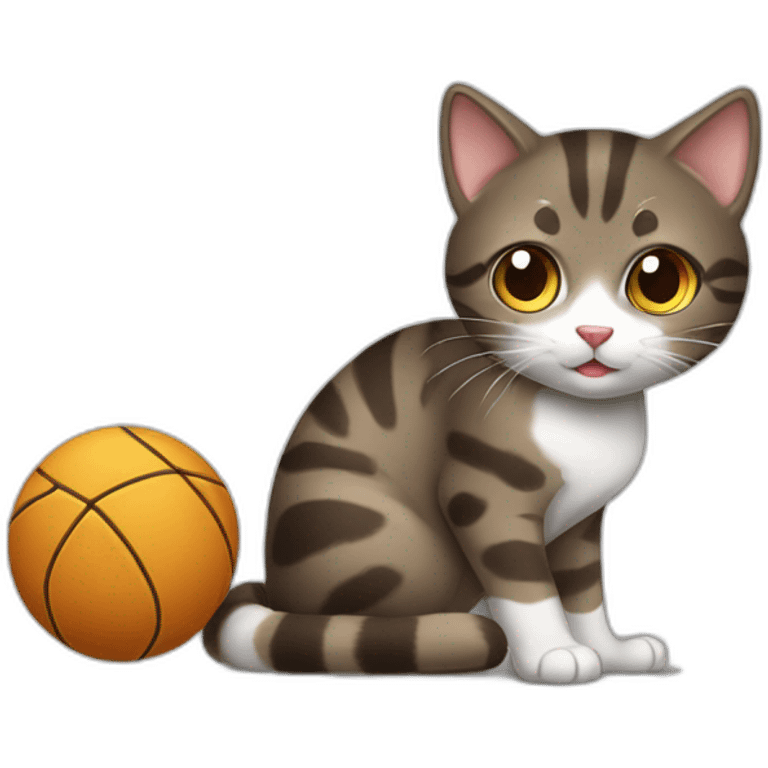 Dark brown and white Tabby Cat playing with a ball emoji