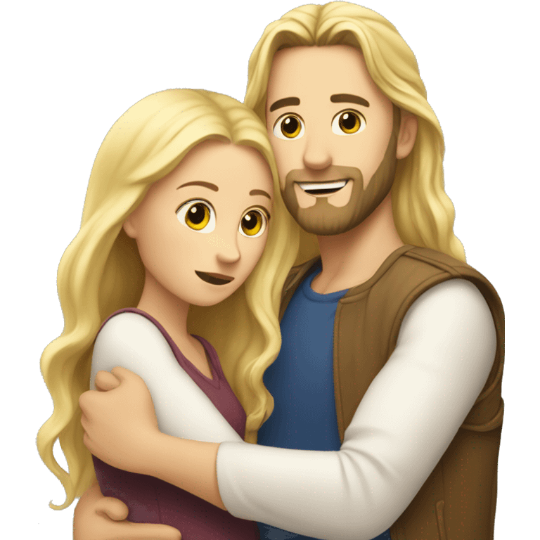 blonde woman, long hair, huging a blonde man with beard, he also has long hair emoji