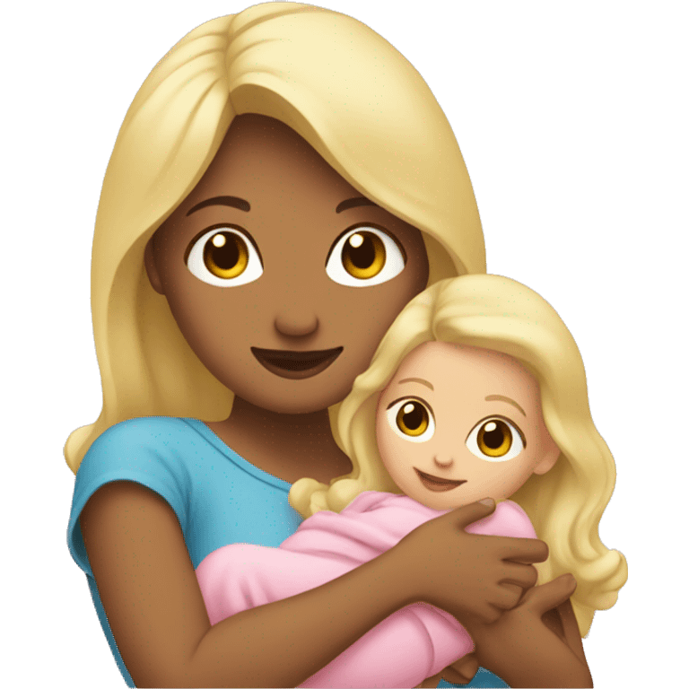 A blonde is holding a baby girl in her arms emoji