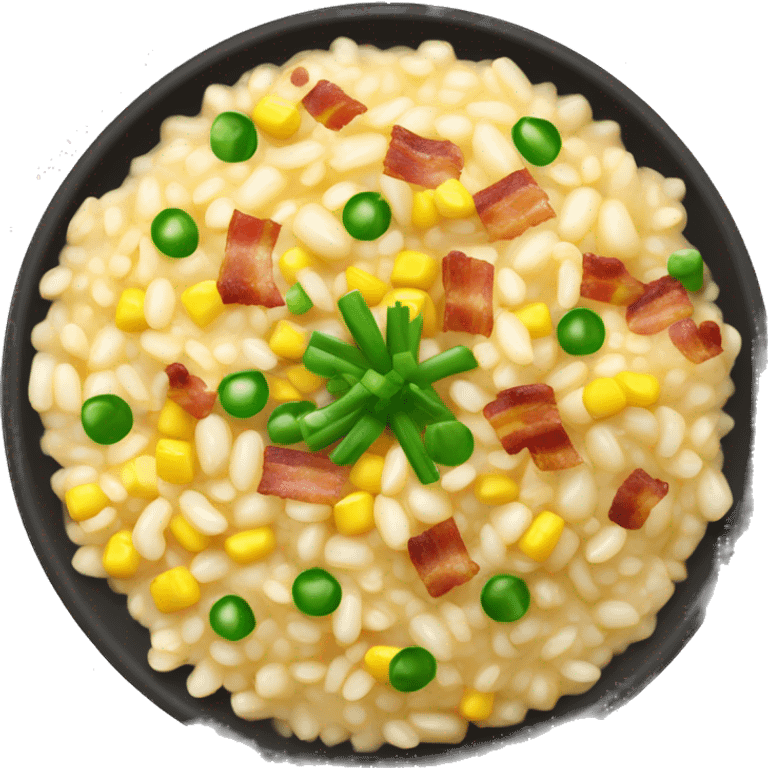 risotto with corn and bacon bits and green onions emoji