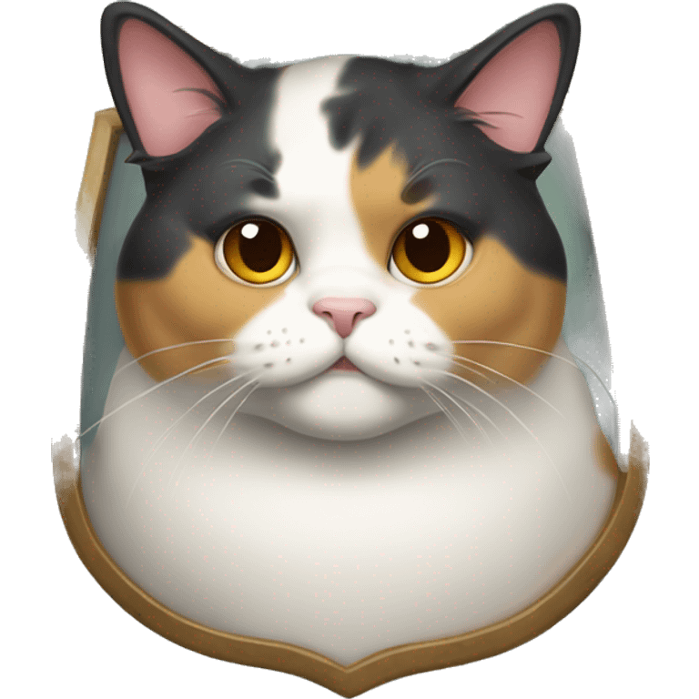 Fat calico cat with a shield  emoji