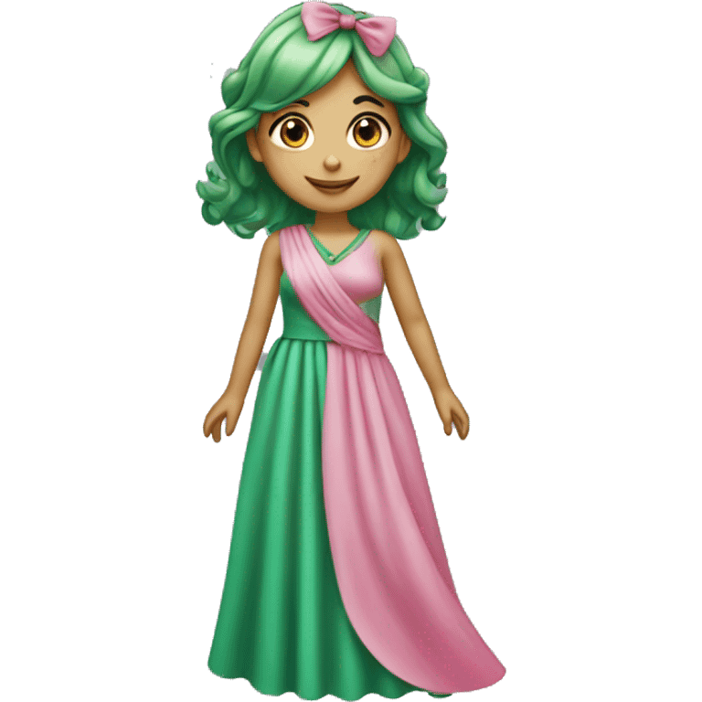 Green Haired Girl With Long Pink Dress Curtsying emoji