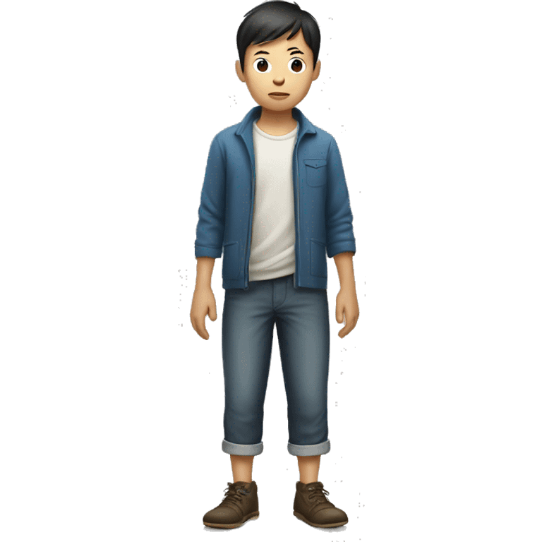 Chinese boy with question , full body emoji