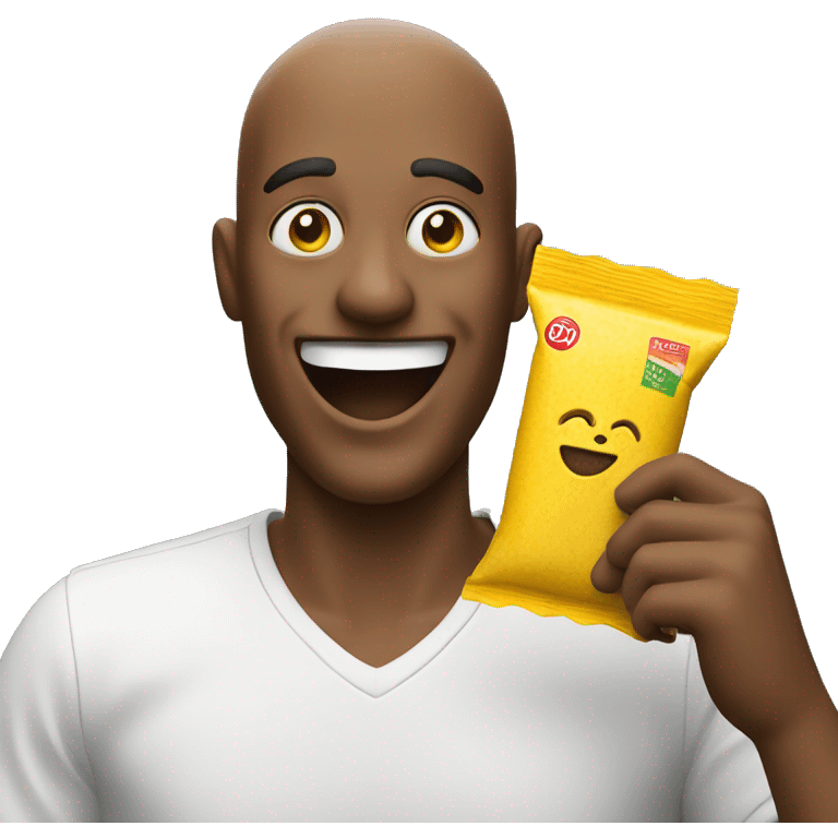 Happy guy with Mustard hold a packet emoji