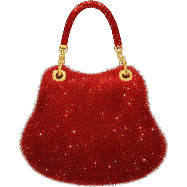 Realistic red Sparkle glitter and fur purse. emoji