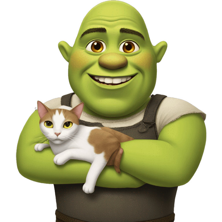 Shrek with no hair lifting a cat emoji