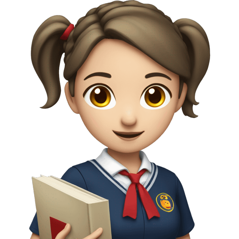 girl in a dark blue school uniform with a red collar, with two pigtails and a book in her hands emoji