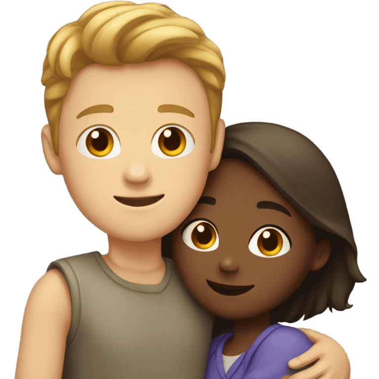 White Boy and brown girl hugging  emoji