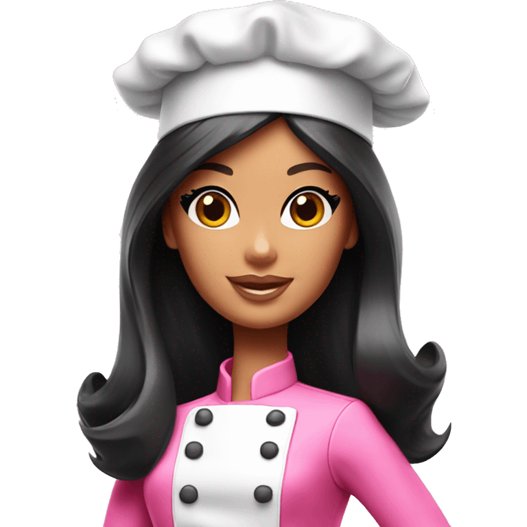 Barbie chef black hair pink chef hat emoji