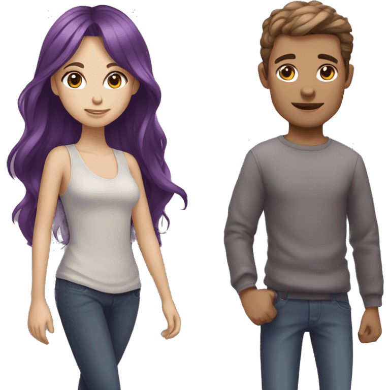 purple hair girl and brown haired boy emoji