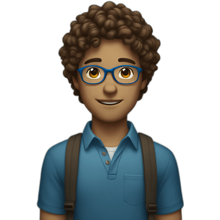 Boy with long brown curly hair and round blue glasses emoji