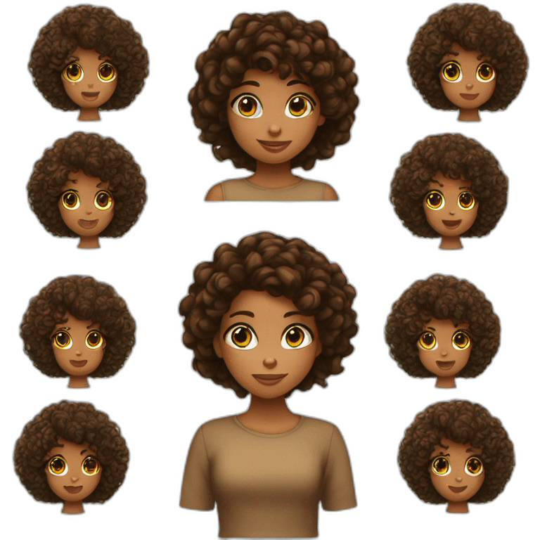 Fille marron cheveux bouclés marron yeux noirs emoji