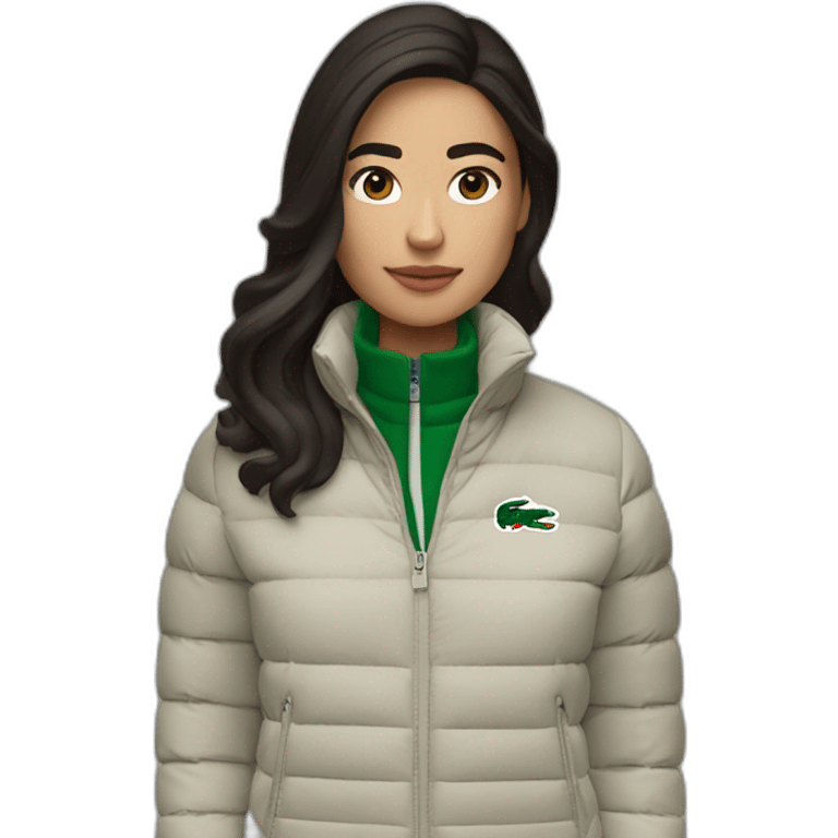 brunette latina woman using Lacoste puffer jacket emoji