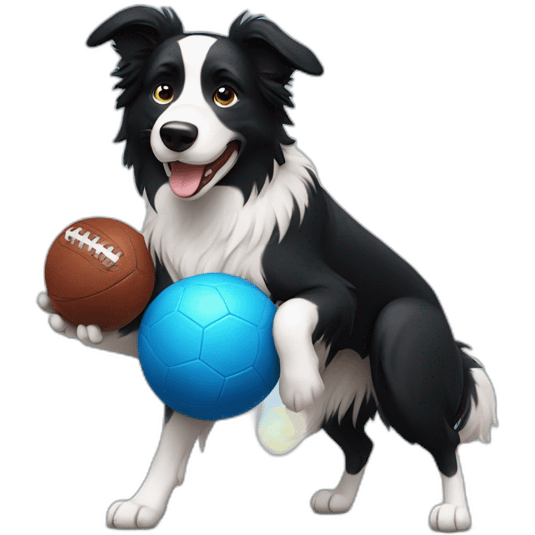 Border collie playing football with blue ball emoji