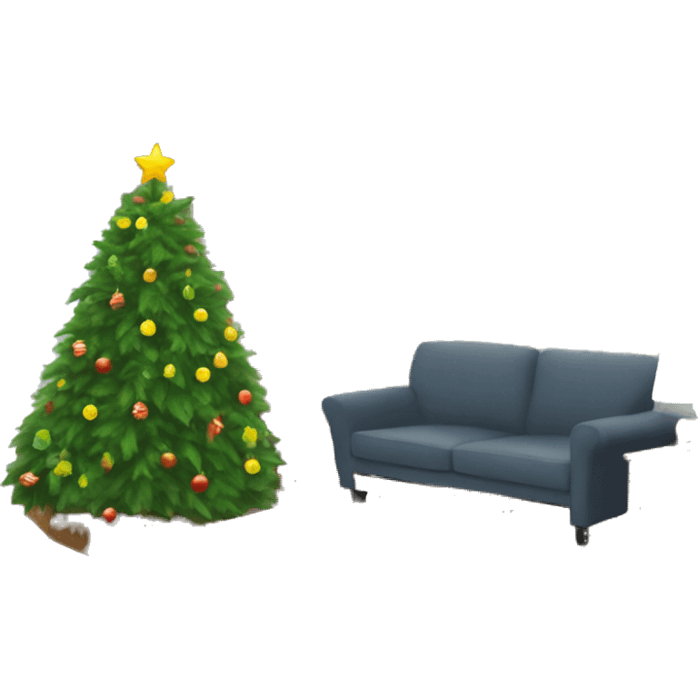 Living room on Christmas Day with the Christmas tree emoji