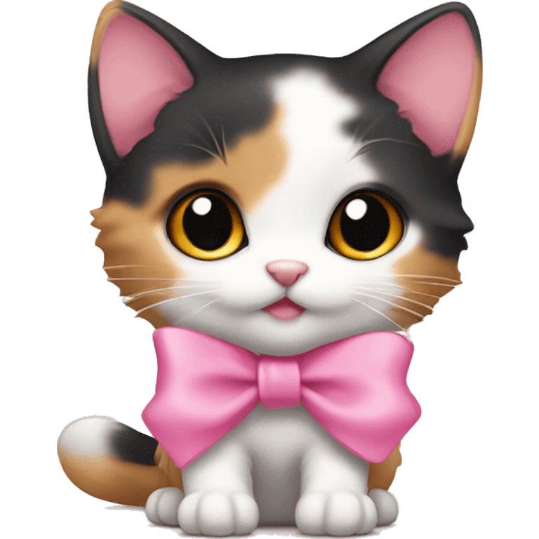 calico kitten with a pink bow emoji